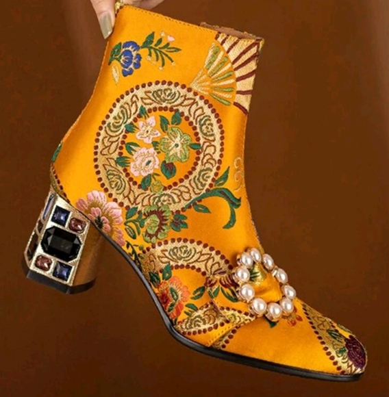 High Heel Boots For Women, Suitable For Cheongsam, With Pearl, Satin - Picture 4 of 15
